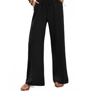 NEW TRENDSI casual drawstring wide leg pants in black